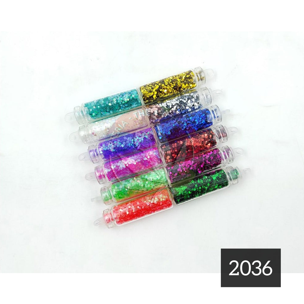 12 in 1 Glitter Chunks message bottle set
